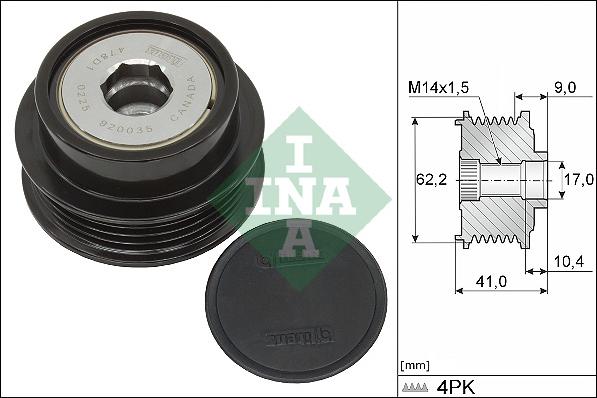 INA 535 0338 10 - Kasnak, alternator, sərbəst dönərli mufta furqanavto.az