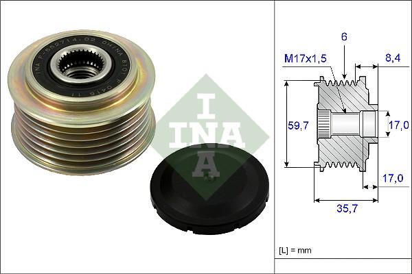 INA 535 0225 10 - Kasnak, alternator, sərbəst dönərli mufta furqanavto.az