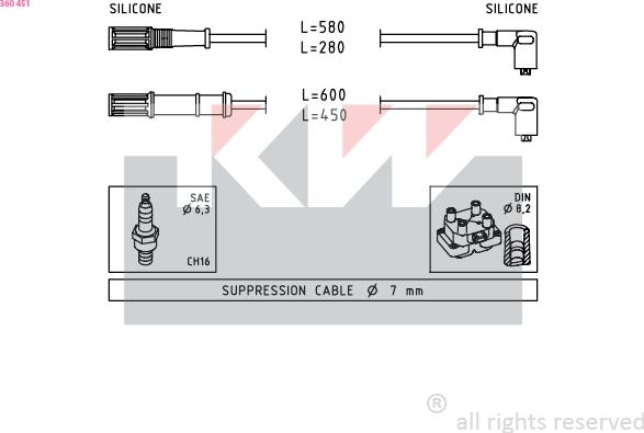 KW 360 451 - Alovlanma kabeli dəsti furqanavto.az