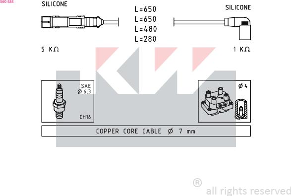 KW 360 585 - Alovlanma kabeli dəsti furqanavto.az