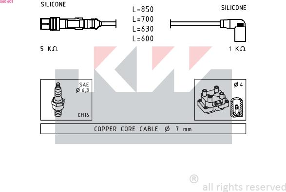KW 360 601 - Alovlanma kabeli dəsti furqanavto.az