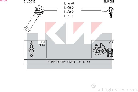 KW 360 630 - Alovlanma kabeli dəsti furqanavto.az
