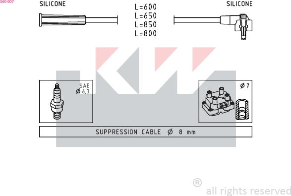 KW 360 007 - Alovlanma kabeli dəsti furqanavto.az