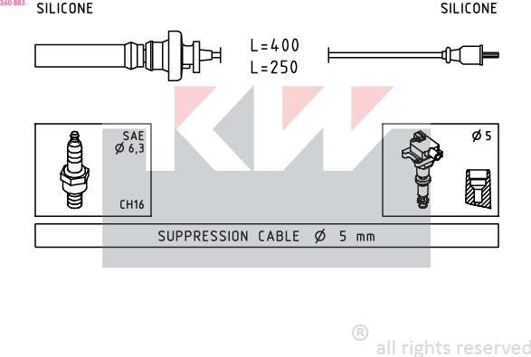 KW 360 883 - Alovlanma kabeli dəsti furqanavto.az