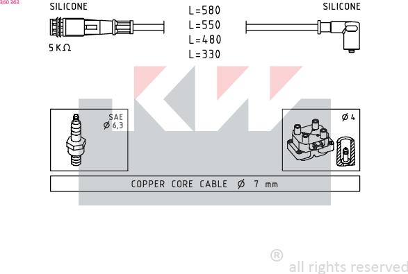 KW 360 363 - Alovlanma kabeli dəsti furqanavto.az