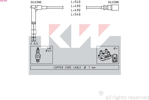KW 360 305 - Alovlanma kabeli dəsti furqanavto.az