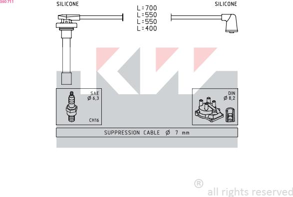 KW 360 711 - Alovlanma kabeli dəsti furqanavto.az