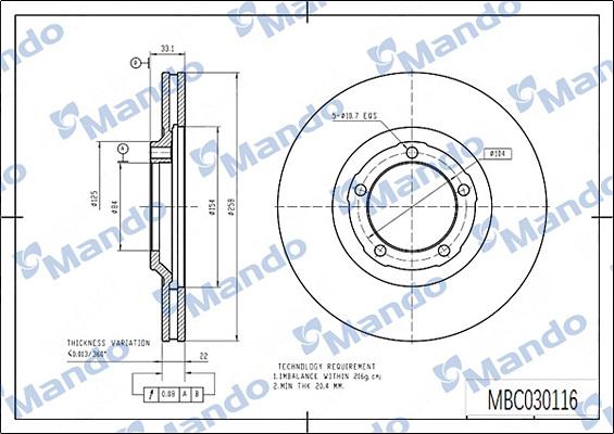 Mando MBC030116 - Əyləc Diski furqanavto.az