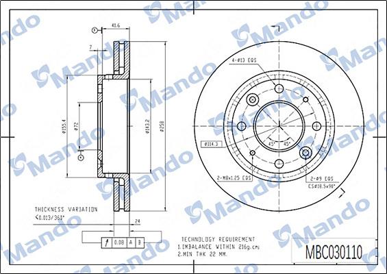 Mando MBC030110 - Əyləc Diski furqanavto.az