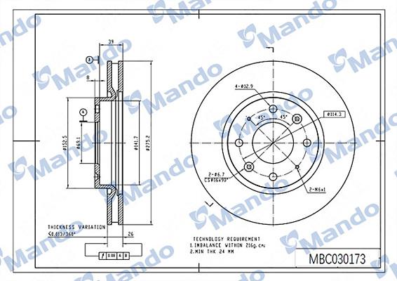 Mando MBC030173 - Əyləc Diski furqanavto.az