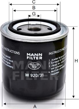 Mann-Filter W 920/31 - Yağ filtri furqanavto.az
