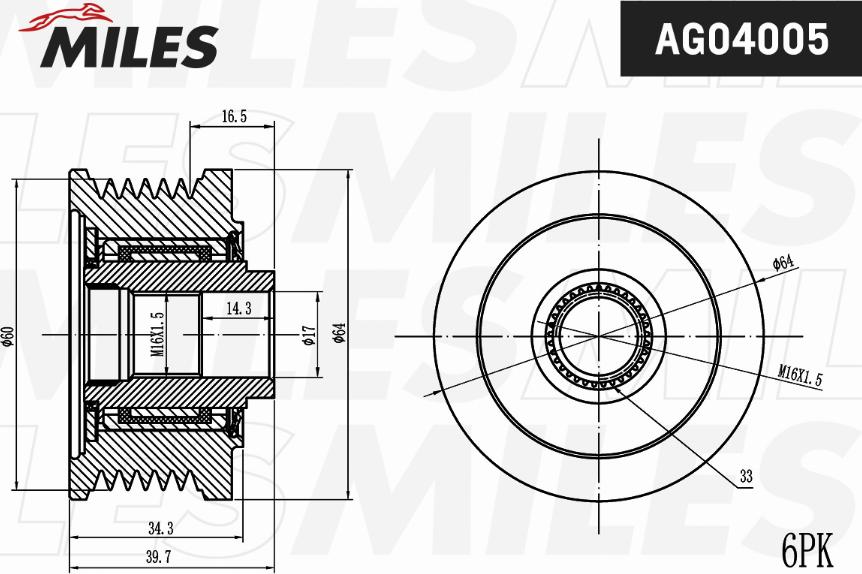 Miles AG04005 - Kasnak, alternator, sərbəst dönərli mufta furqanavto.az