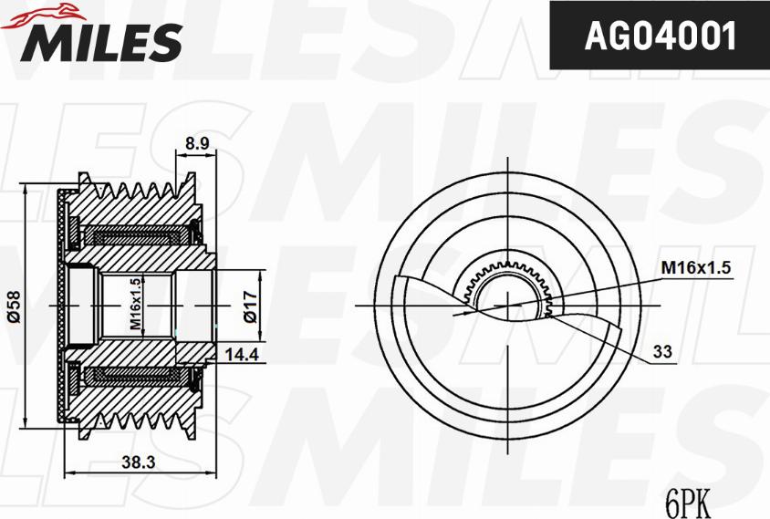 Miles AG04001 - Kasnak, alternator, sərbəst dönərli mufta furqanavto.az