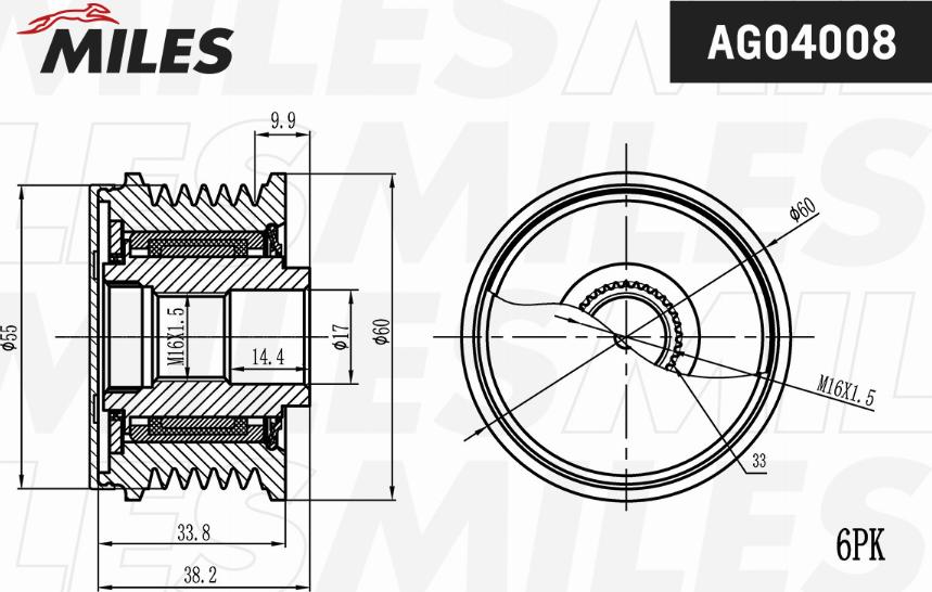 Miles AG04008 - Kasnak, alternator, sərbəst dönərli mufta furqanavto.az