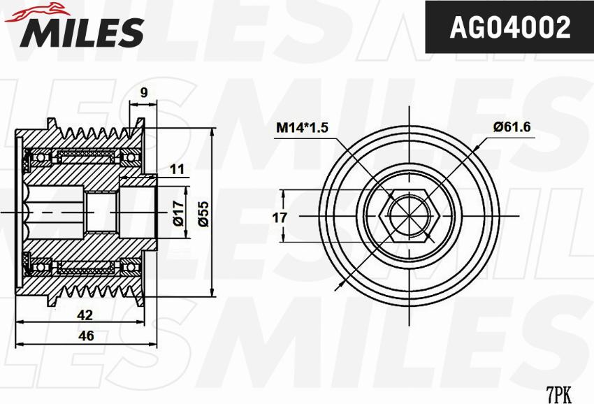 Miles AG04002 - Kasnak, alternator, sərbəst dönərli mufta furqanavto.az