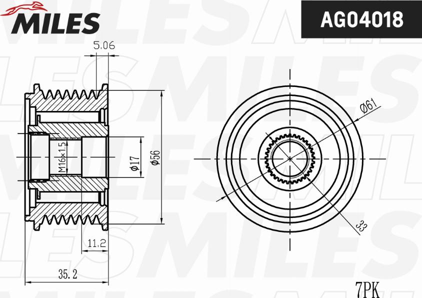 Miles AG04018 - Kasnak, alternator, sərbəst dönərli mufta furqanavto.az