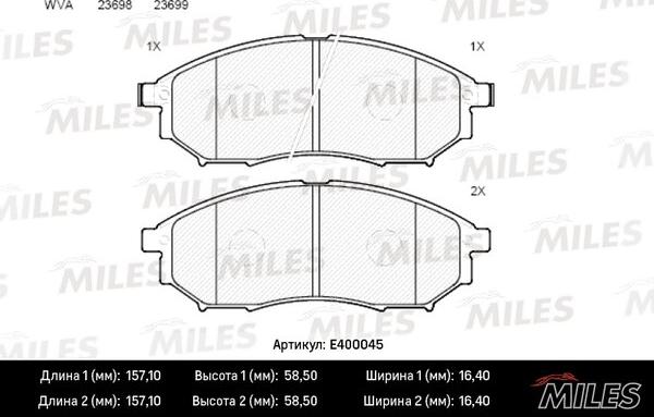 Miles E400045 - Əyləc altlığı dəsti, əyləc diski furqanavto.az