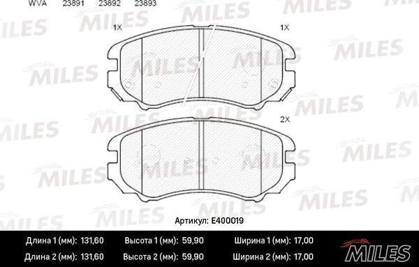 Miles E400019 - Əyləc altlığı dəsti, əyləc diski furqanavto.az