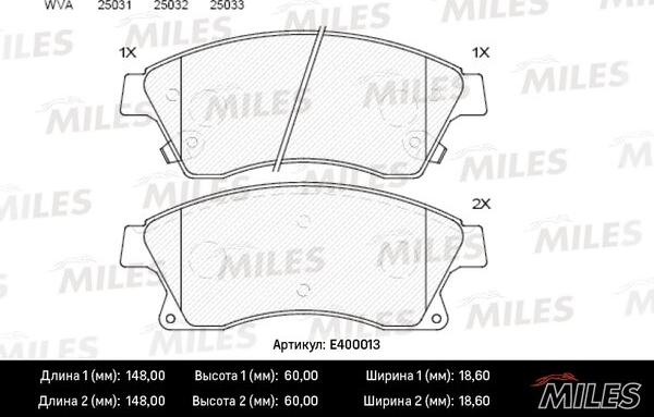 Miles E400013 - Əyləc altlığı dəsti, əyləc diski furqanavto.az