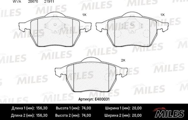 Miles E400031 - Əyləc altlığı dəsti, əyləc diski furqanavto.az