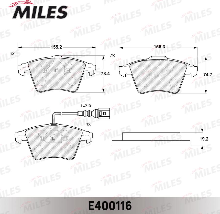Miles E400116 - Əyləc altlığı dəsti, əyləc diski furqanavto.az