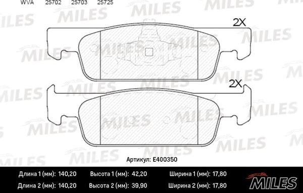 Miles E400350 - Əyləc altlığı dəsti, əyləc diski furqanavto.az
