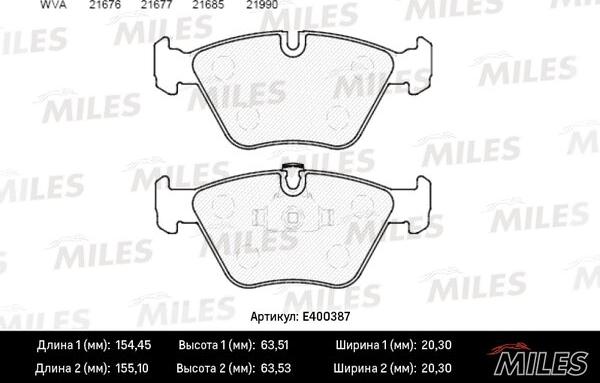 Miles E400387 - Əyləc altlığı dəsti, əyləc diski furqanavto.az