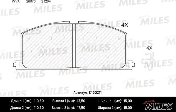 Miles E400211 - Əyləc altlığı dəsti, əyləc diski furqanavto.az