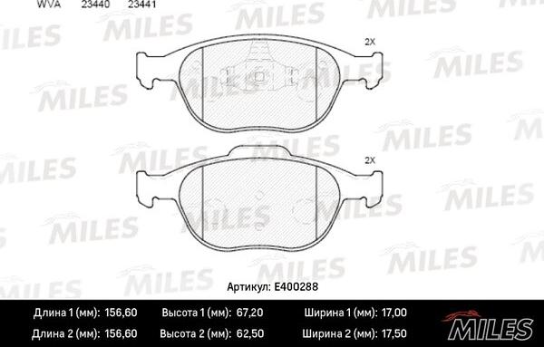 Miles E400288 - Əyləc altlığı dəsti, əyləc diski furqanavto.az