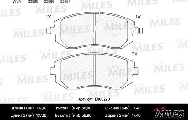 Miles E400220 - Əyləc altlığı dəsti, əyləc diski furqanavto.az