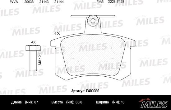 Miles E410086 - Əyləc altlığı dəsti, əyləc diski furqanavto.az