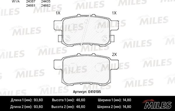 Miles E410195 - Əyləc altlığı dəsti, əyləc diski furqanavto.az