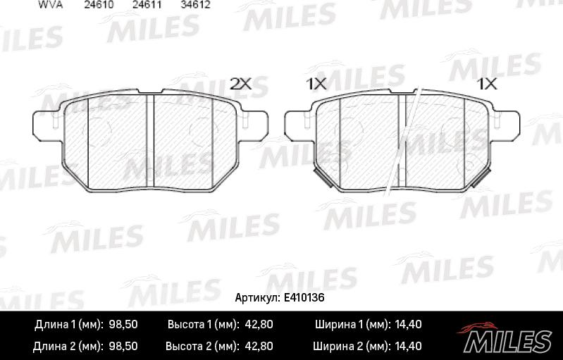 Miles E410136 - Əyləc altlığı dəsti, əyləc diski furqanavto.az