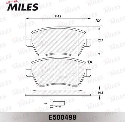 Miles E500498 - Əyləc altlığı dəsti, əyləc diski furqanavto.az