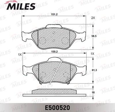 Miles E500520 - Əyləc altlığı dəsti, əyləc diski furqanavto.az