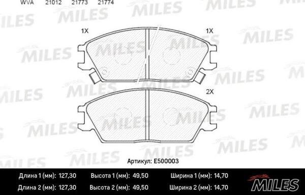 Miles E500003 - Əyləc altlığı dəsti, əyləc diski furqanavto.az