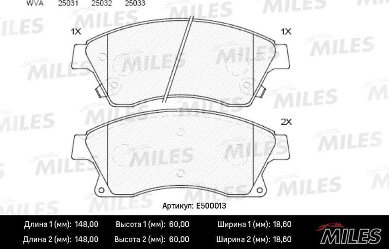 Miles E500013 - Əyləc altlığı dəsti, əyləc diski furqanavto.az