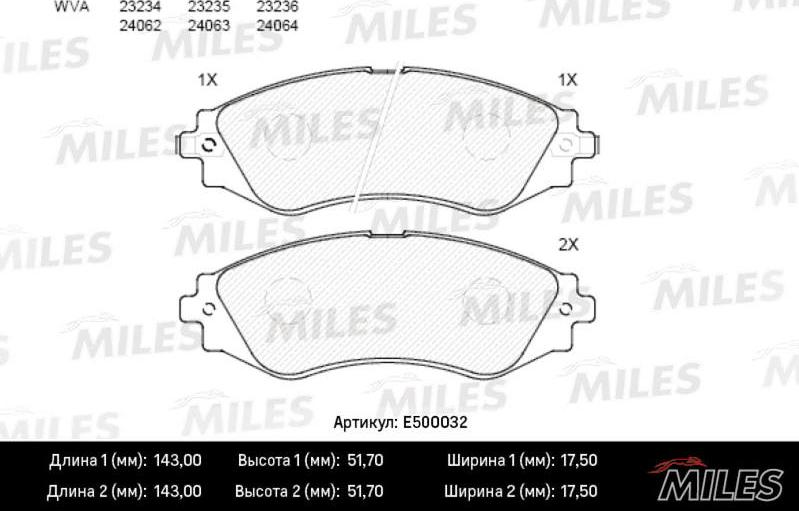 Miles E500032 - Əyləc altlığı dəsti, əyləc diski furqanavto.az