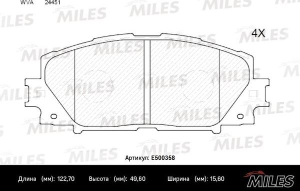 Miles E500358 - Əyləc altlığı dəsti, əyləc diski furqanavto.az