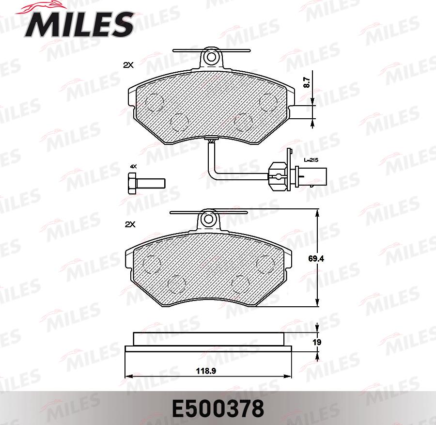 Miles E500378 - Əyləc altlığı dəsti, əyləc diski furqanavto.az