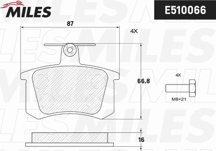 Miles E510066 - Əyləc altlığı dəsti, əyləc diski furqanavto.az