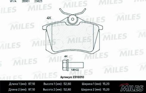 Miles E510010 - Əyləc altlığı dəsti, əyləc diski furqanavto.az