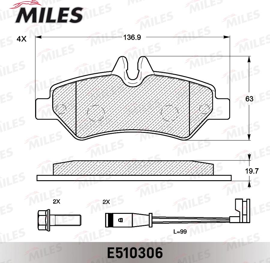 Miles E510306 - Əyləc altlığı dəsti, əyləc diski furqanavto.az