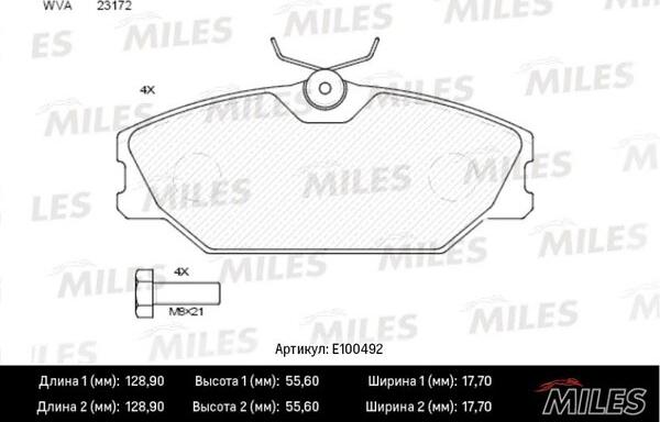 Miles E100492 - Əyləc altlığı dəsti, əyləc diski furqanavto.az