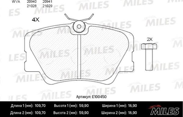 Miles E100450 - Əyləc altlığı dəsti, əyləc diski furqanavto.az