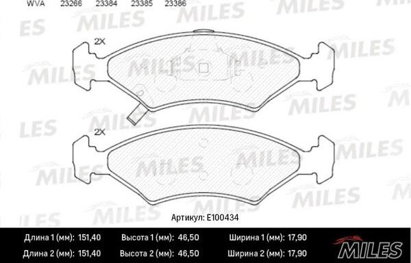 Miles E100434 - Əyləc altlığı dəsti, əyləc diski furqanavto.az