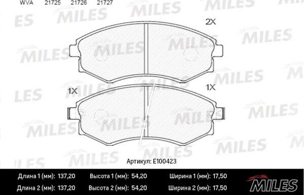 Miles E100423 - Əyləc altlığı dəsti, əyləc diski furqanavto.az