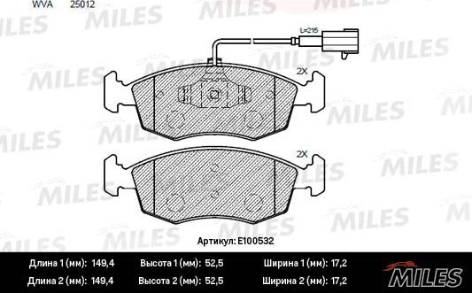 Miles E100532 - Əyləc altlığı dəsti, əyləc diski furqanavto.az