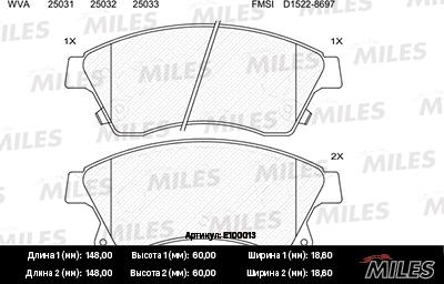 Miles E100013 - Əyləc altlığı dəsti, əyləc diski furqanavto.az