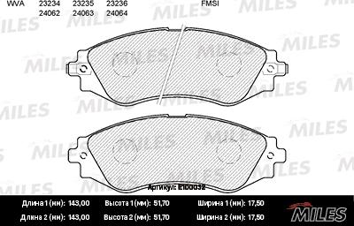 Miles E100032 - Əyləc altlığı dəsti, əyləc diski furqanavto.az